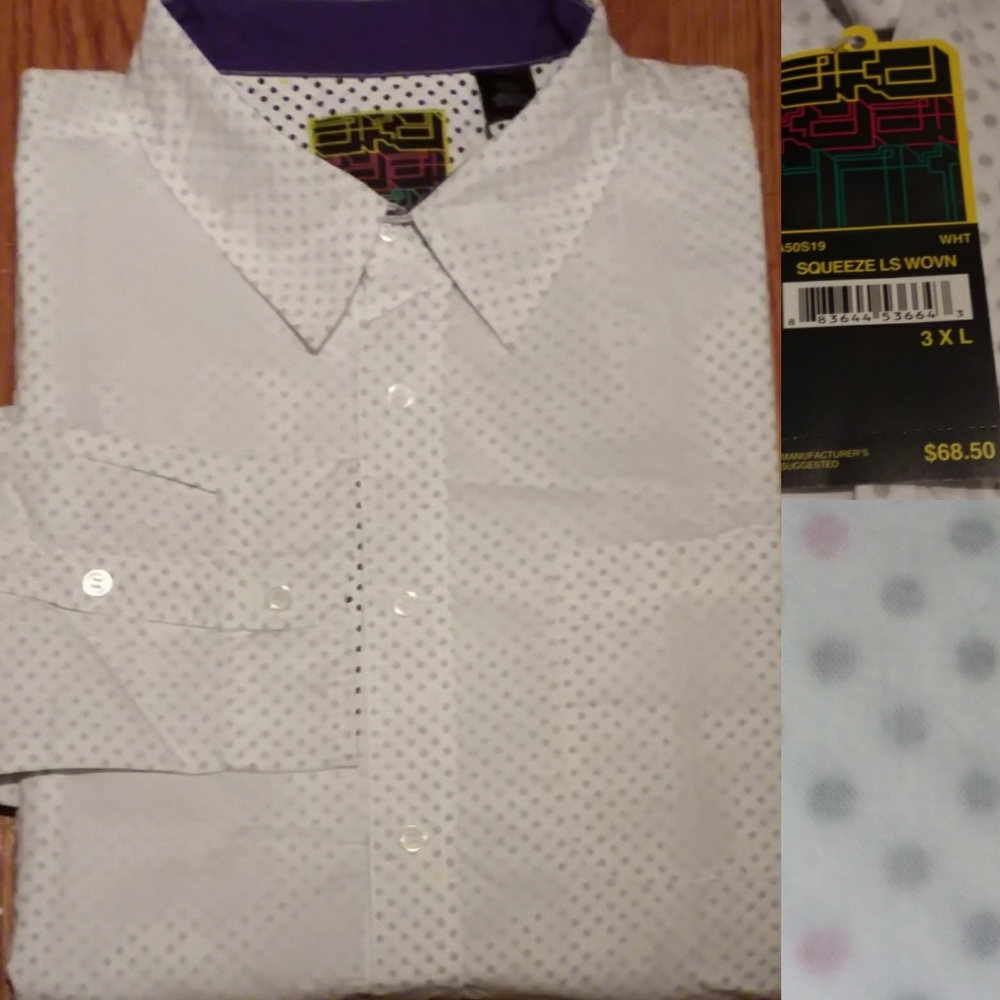 Men's 3XL 2-Layer Polka Dot Button Down Shirt